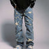 High Street Wash Destroyed Spider Web Straight Leg Jeans - Minihomy