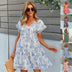 Flowers Print Short-sleeved Dress Summer Loose Chiffon A-line Dresses - Minihomy