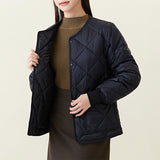 Women's Warm Winter Cotton Coat - Lightweight Rhombus Jacket with Pockets