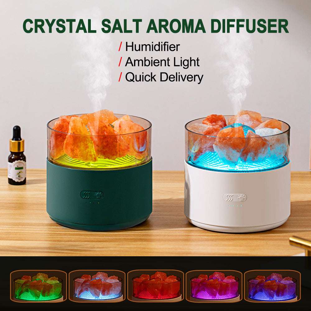 Cool-Mist Humidifier with Aroma Diffuser, Crystal Salt Lamp, and Ambient Light - Minihomy