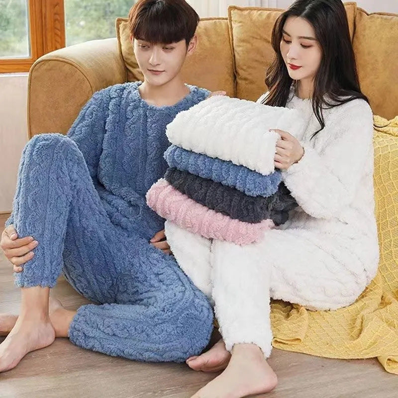 Kışlık Pijama Takımları - Homewear Mercan Kadife Kazak ve Pantolon