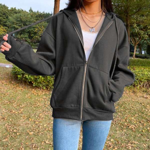 Brown Aesthetic Hoodies Women Zip Up Sweatshirt Hooded - Minihomy