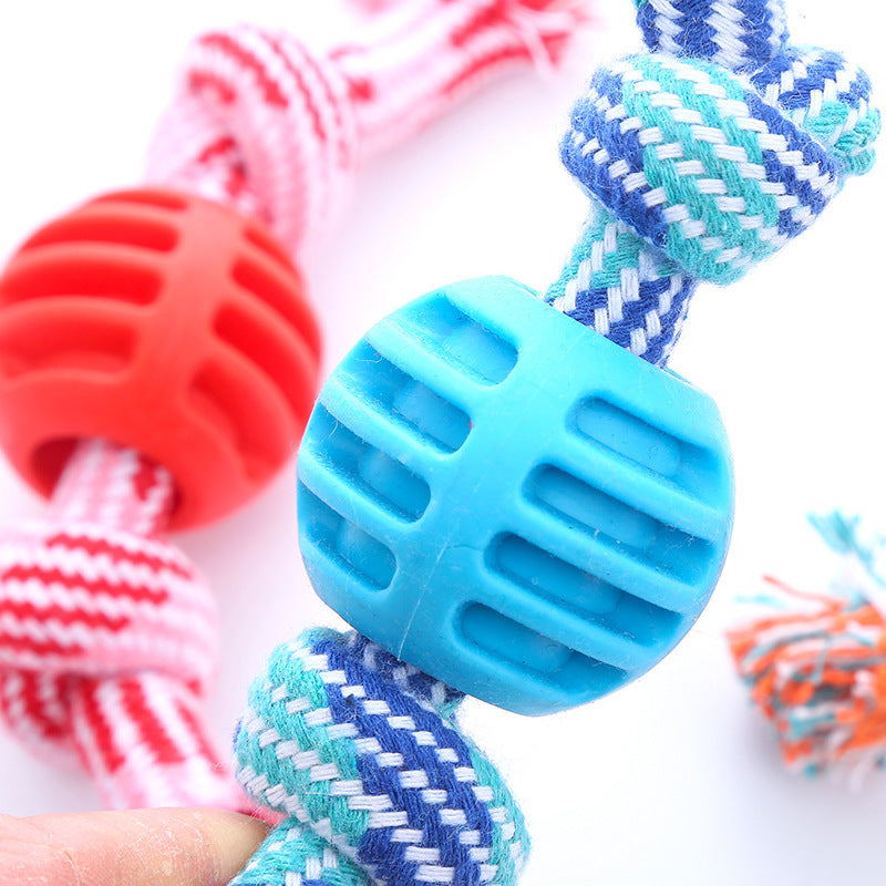 Dog Bite Resistant Teeth Cleaning Ball Toy - Double Knot Cotton Cord for Grinding & Cleaning Teeth - Minihomy