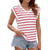 Fashion Stripe Print V-neck Short-sleeved T-Shirt Summer Loose Tank Top Womens Clothing - Minihomy