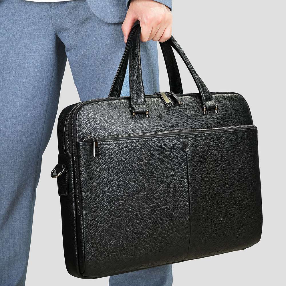 Men's Leather Briefcase, Large Capacity 17-inch Laptop Bag, Cowhide Handbag - Minihomy