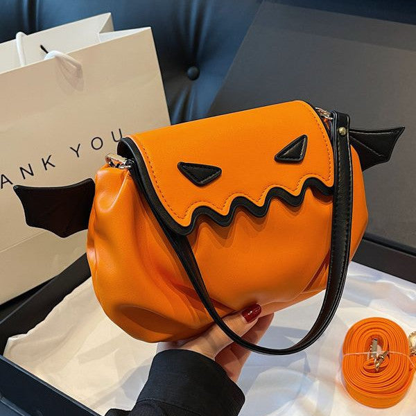 Funny Crossbody Bag Halloween Pumpkin Cartoon Shoulder Bags With Small Wings - Minihomy