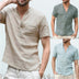 Casual Linen Solid Color Shirt Button V Neck Beach Shirt Men Summer Tops - Minihomy