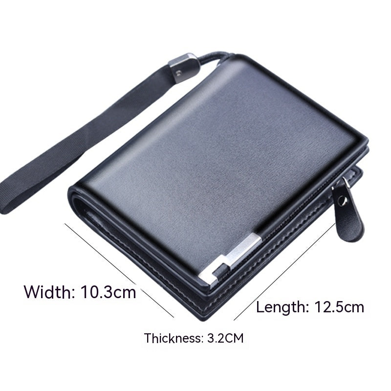 Men's Zipper Wallet with Large Capacity Three-Fold Design - Minihomy