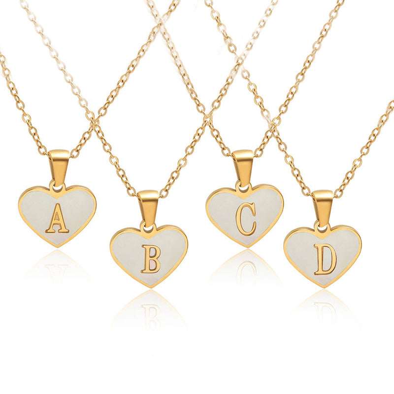 26 Letter Heart-shaped Necklace White Shell Love Clavicle Chain Necklace For Women - Minihomy