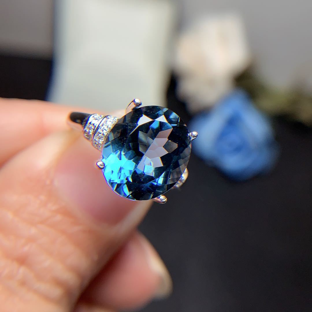 London Blue Topaz Ring Dark Blue Noble 925 Silver Inlaid - Minihomy