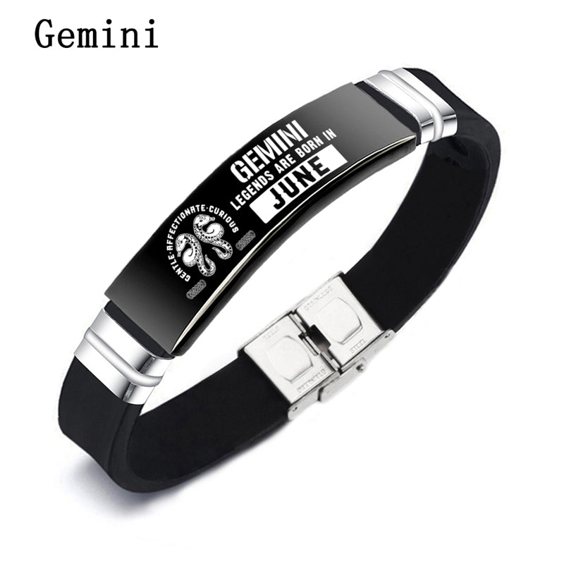 Black 12 Constellation Zodiac Sign ID Bracelets Bangles For Women Men - Minihomy