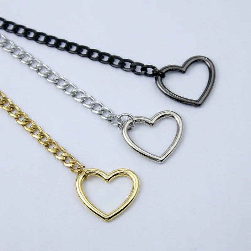 Adjustable Heart Lock Cuban Chain Necklace with Key - Silver/Gold - Minihomy