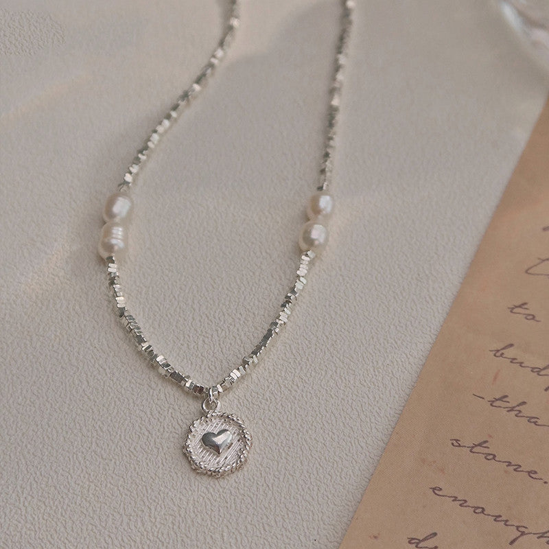 Women's Fashion Sterling Silver Heart Pearl Necklace