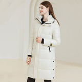 Women's Long Winter Hooded Coat - Warm Cotton Jacket with Pockets