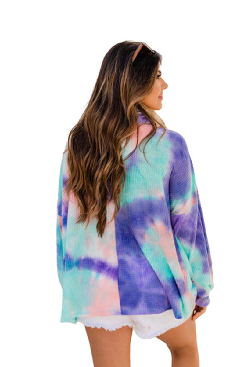 Ladies Tie Dye Hooded Long Sleeve Sweatshirt Pullover - Minihomy