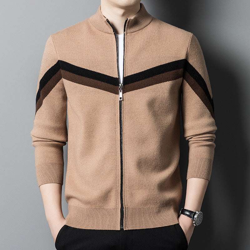 Autumn And Winter Sweater Men's Stand Collar Contrast Color - Minihomy