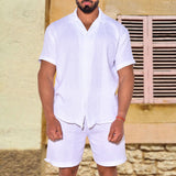 Men's Loose Stretch Casual Cotton Linen Two-Piece Suit - Minihomy