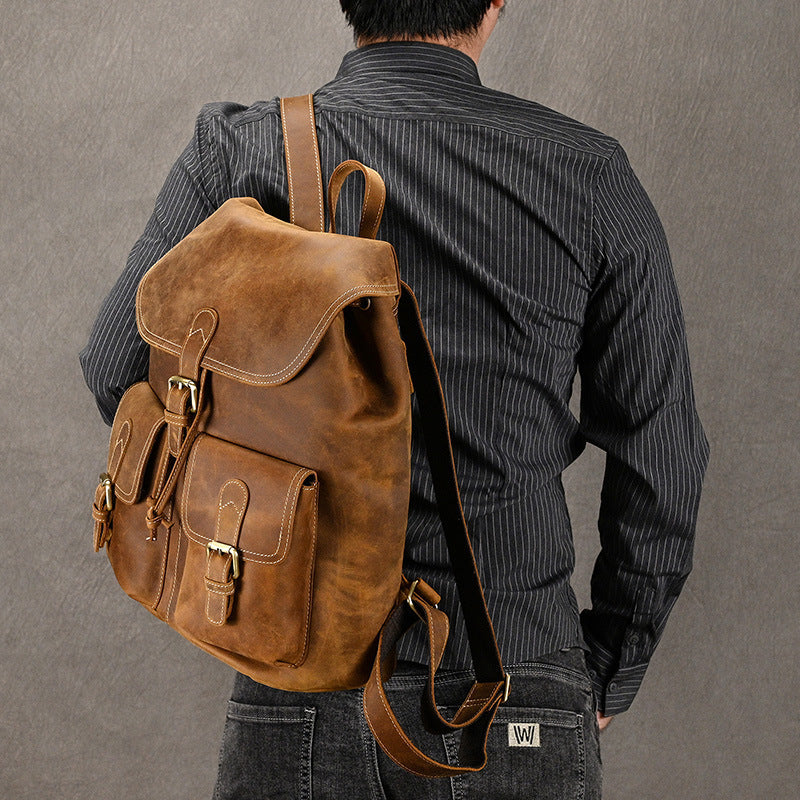 Casual Retro Crazy Horse Leather Travel Backpack - Minihomy