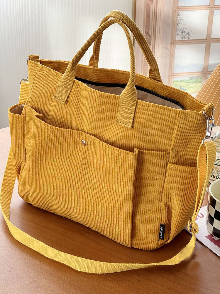 Thick Corduroy Shoulder Bag: Casual Tote for Students & Commuting