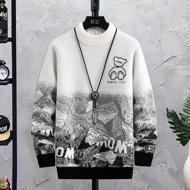 Patchwork Hip Hop Crew Neck Sweater Mens - Minihomy