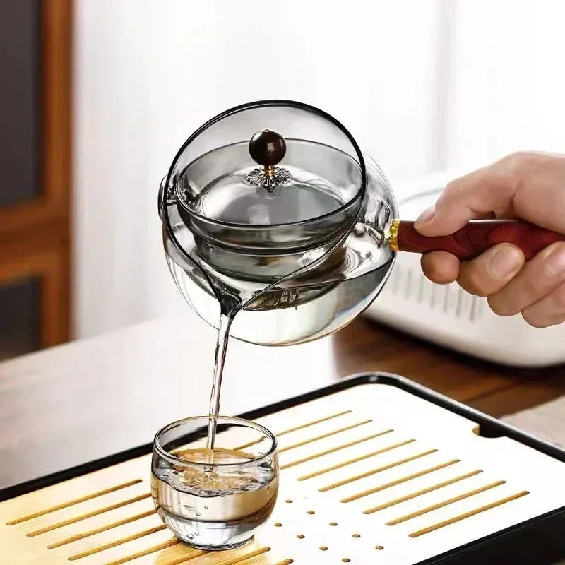 Lazy Tea Maker | Heat-Resistant Glass Teapot with Infuser & Wooden Handle - Minihomy