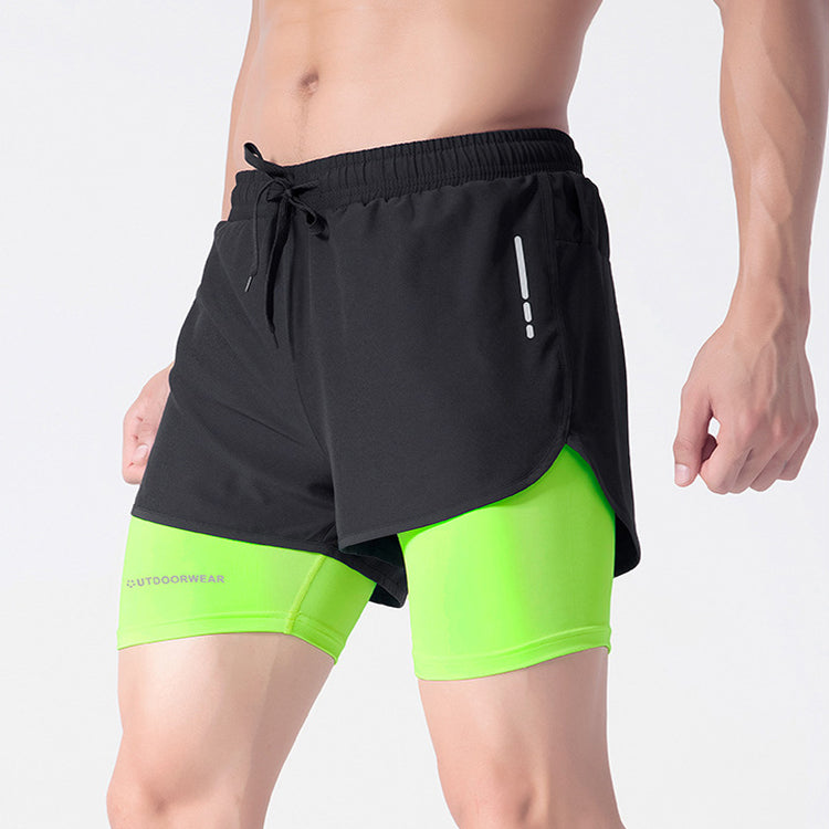 Men's Drawstring Sports Shorts Double Layer Quick Dry High Elasticity Activewear Pants - Minihomy