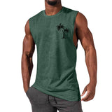 Coconut Tree Embroidery Vest - Summer Beach Tank Tops Workout Muscle Men Sports Fitness T-shirt - Minihomy