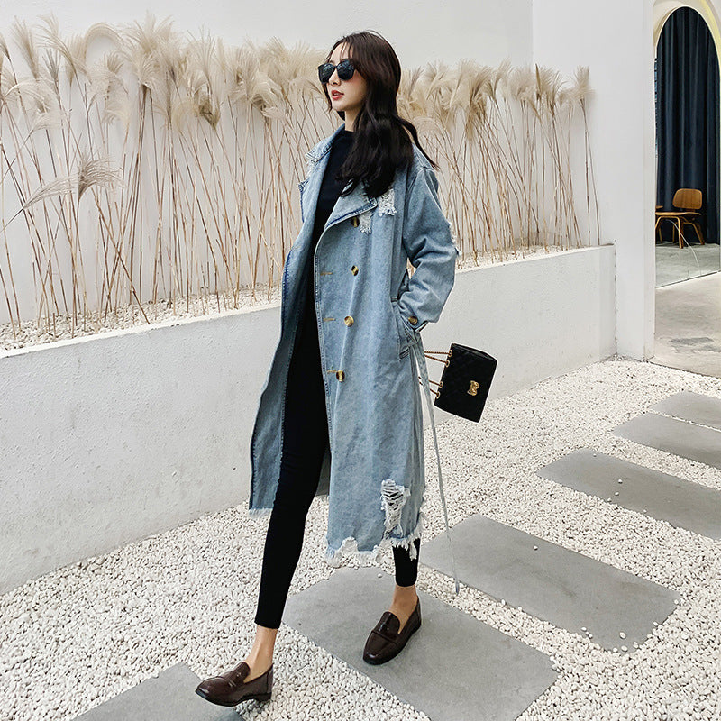 Retro Denim Trench Coat Women: Classic Style with a Modern Twist