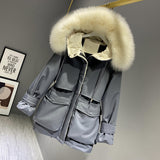 Hooded Faux Fur Collar Women's Clothing Big Pocket Down Jacket Female Winter Coat Woman - Minihomy