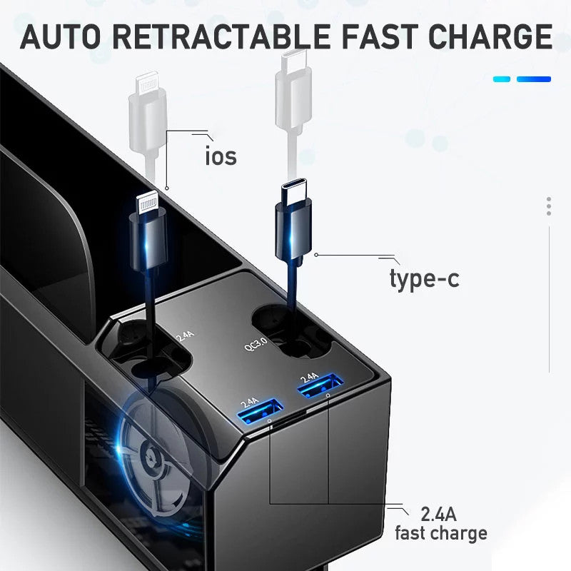 Car Organizer with Charger Cable Car Seat Gap Storage Box with Cable - Minihomy