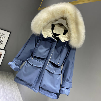 Hooded Faux Fur Collar Women's Clothing Big Pocket Down Jacket Female Winter Coat Woman - Minihomy