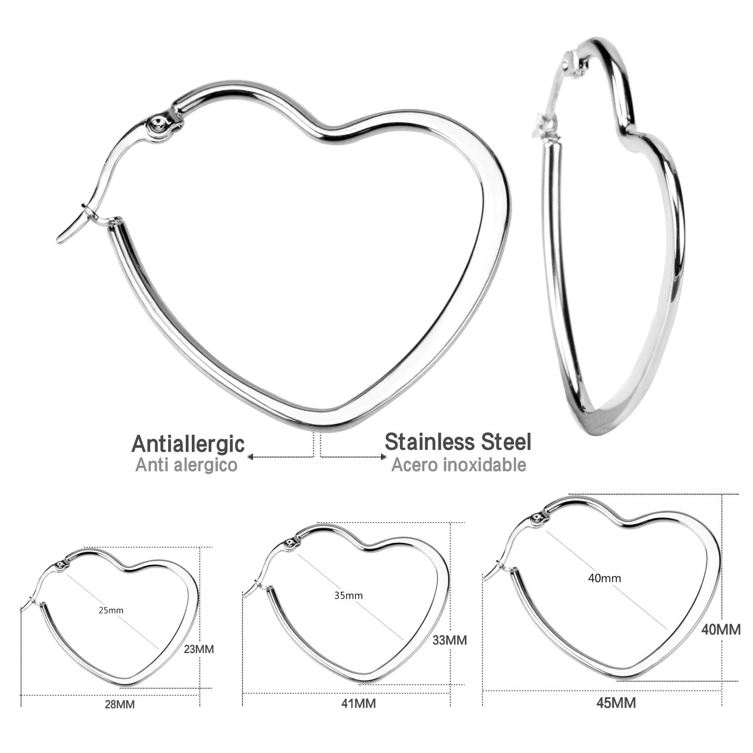 Fashion Simple Round Geometric Stainless Steel Love Heart Hoop Earrings - Minihomy