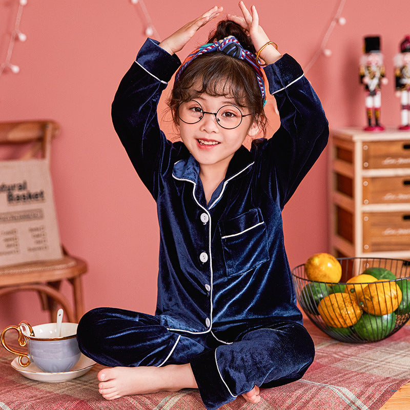 Children's Gold Velvet Solid Color Pajamas Set - Minihomy