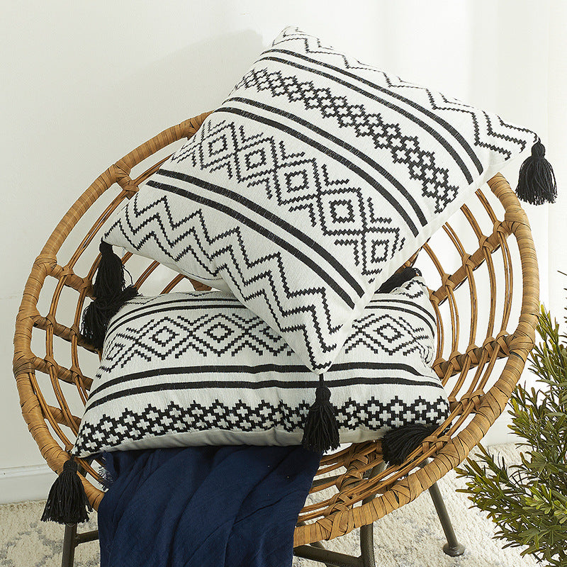 Nordic Morocco Chenille Geometric Throw Pillow Jacquard Tassel - Minihomy