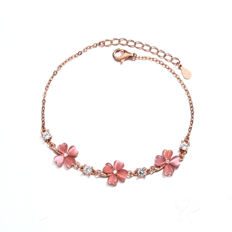 Opal Crystal Gemstone Bracelet for Women - Rose Gold Chain with Zircon Diamonds - Cute Girlfriend Gift - Minihomy