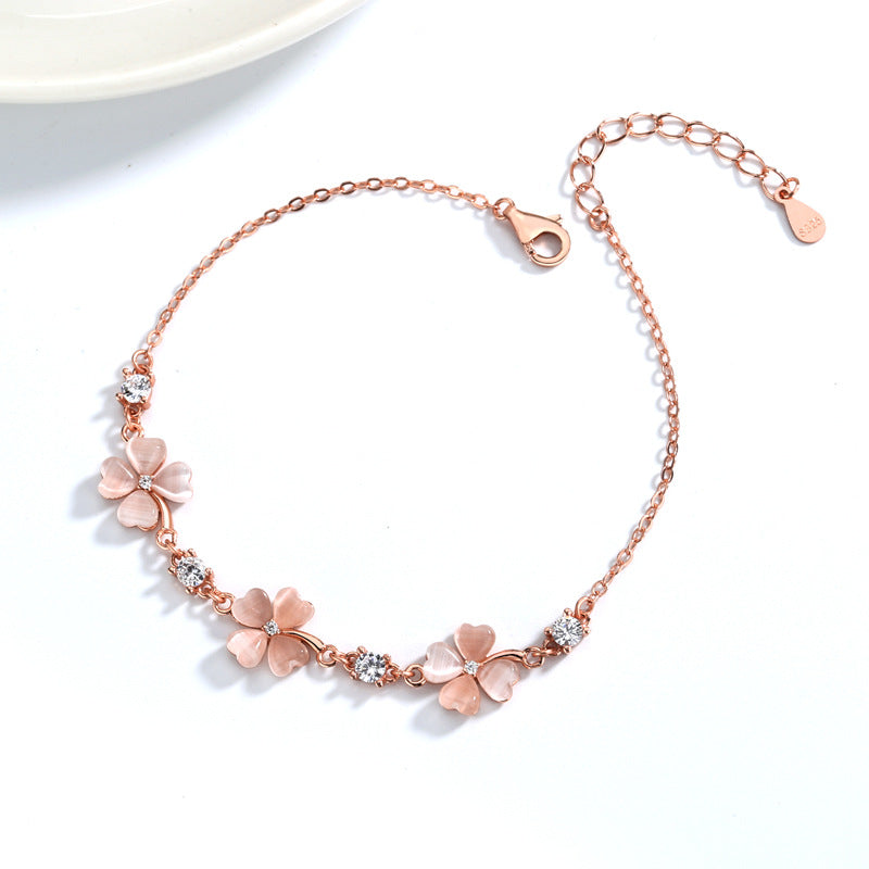 Opal Crystal Gemstone Bracelet for Women - Rose Gold Chain with Zircon Diamonds - Cute Girlfriend Gift - Minihomy