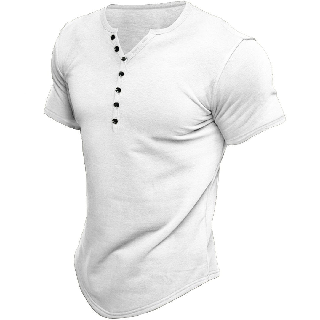 Men's Casual Solid Color Button Sleeve Top - Minihomy