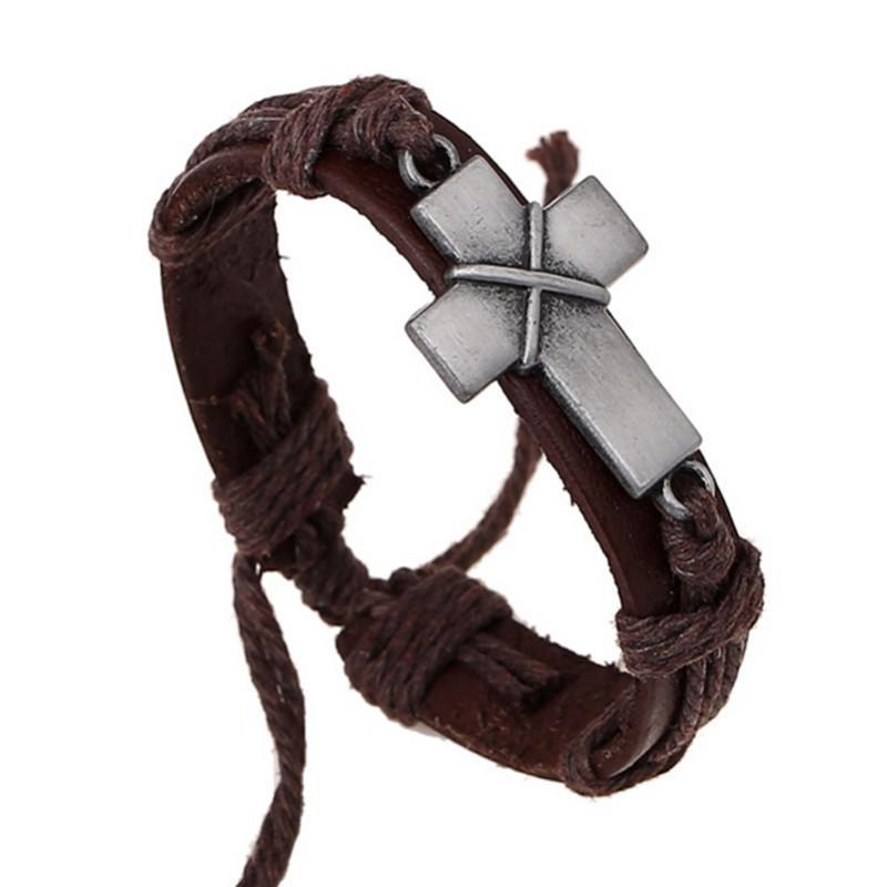 Brown Leather Cross Bracelets - Minihomy