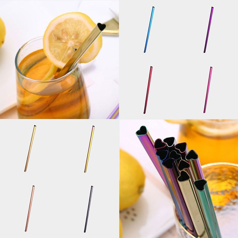 Drinking Straw Reusable Metal Straw Set Heart-shaped Bubble Tea Straws - Minihomy