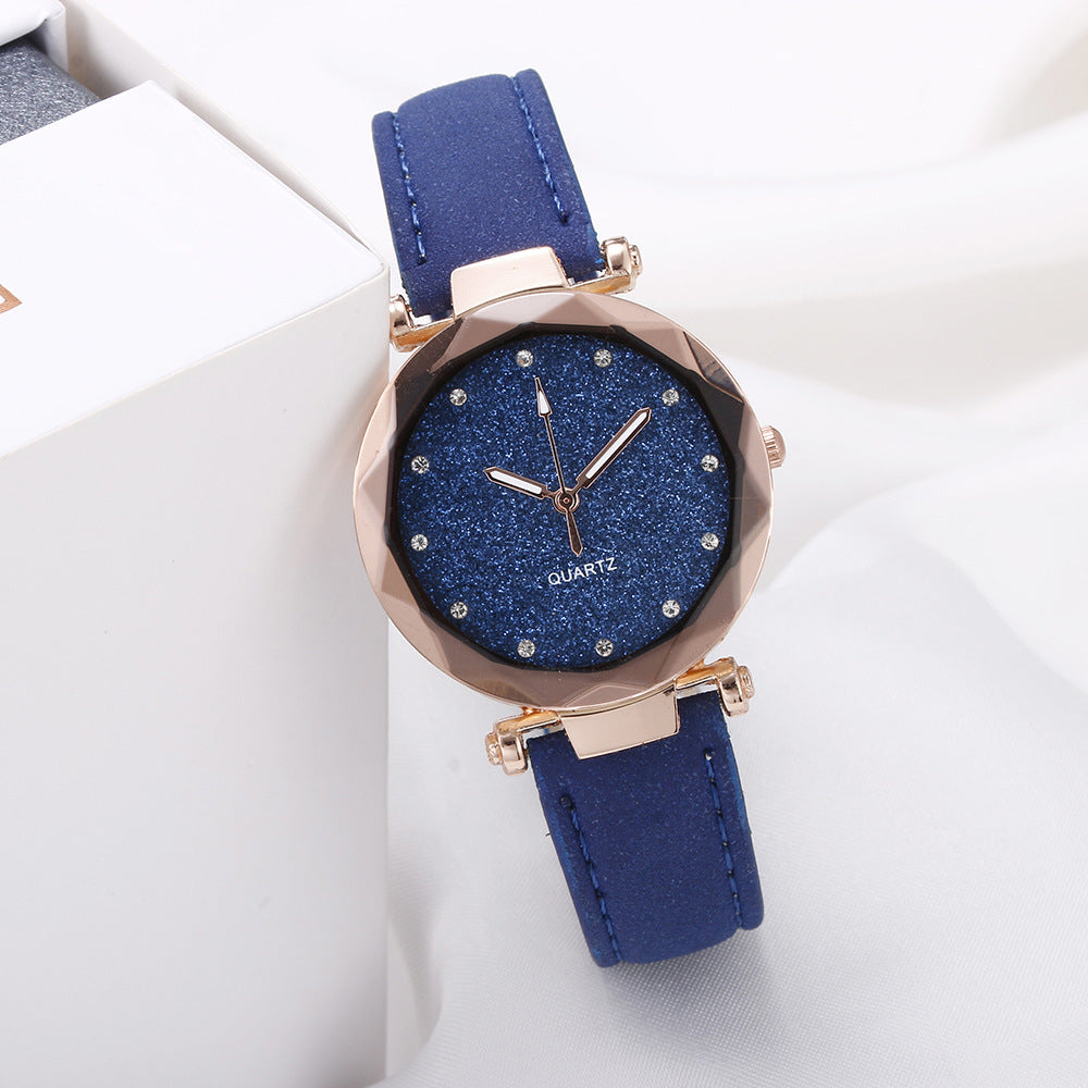 Casual Women Romantic Starry Sky Wrist Watch Leather Rhinestone Designer Ladies Clock - Minihomy