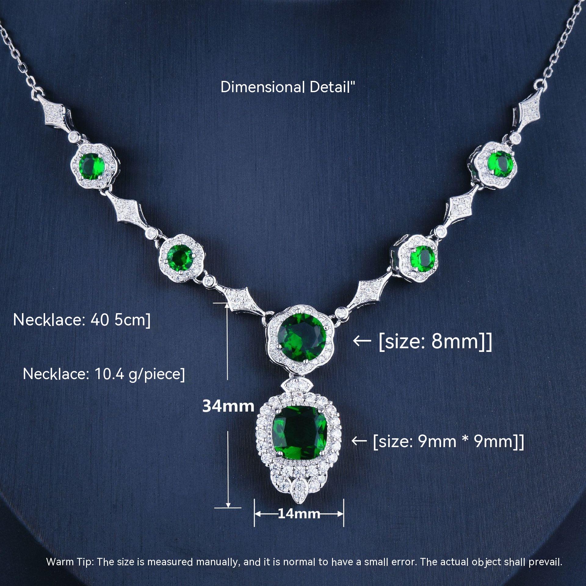 Noble Diamond Green Gem Evening Dress Chain Pendant Necklace Set - Minihomy