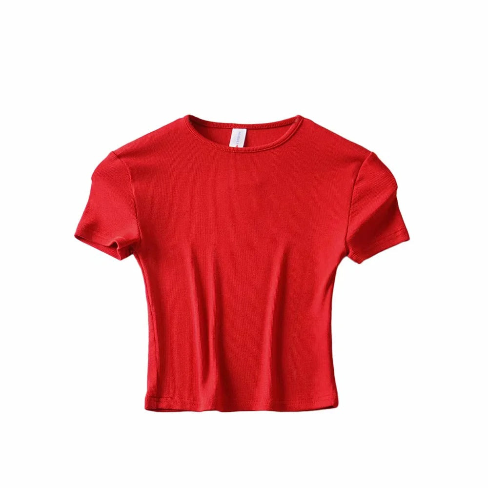 Basic Style Slim-fit Solid Color Round Neck Bottoming Shirt Workout Top - Minihomy