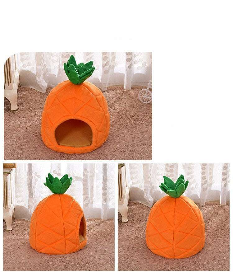 Cute Pet Bed House Winter Warm Mat Kennel Pineapple Shaped Soft Sponge - Minihomy