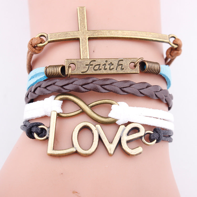 Love pendant faith letter jewelry multi-layer woven rope bracelet - Minihomy