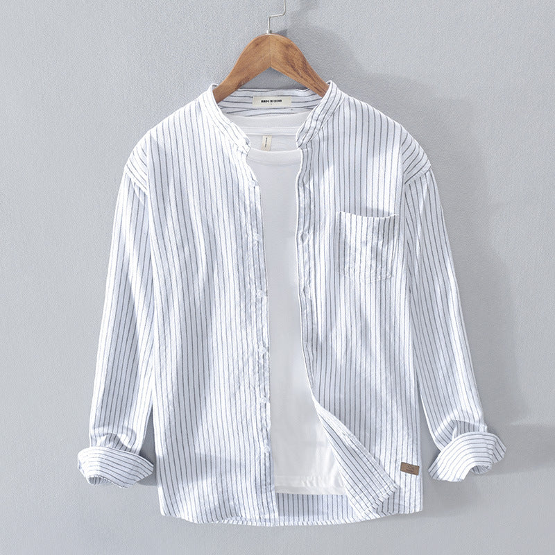 Men's Casual Striped Stand Collar Shirt - Minihomy