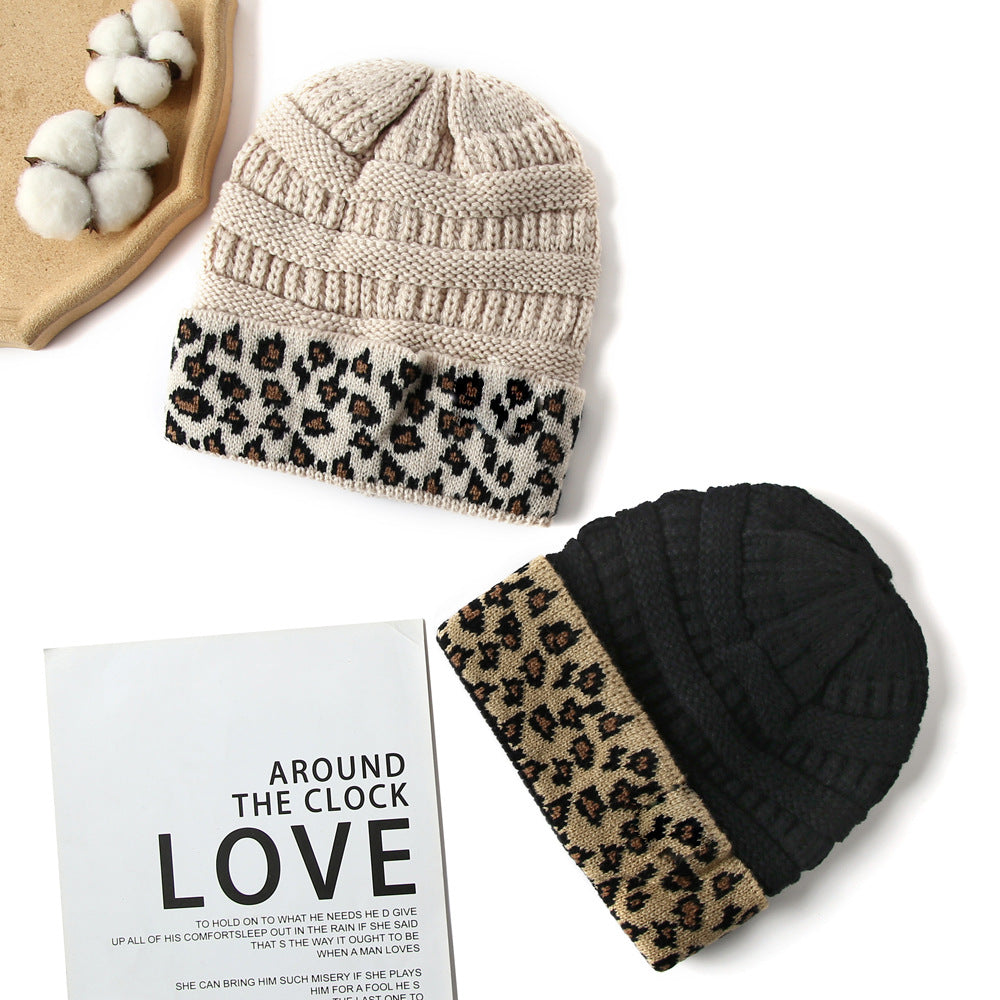 Beanie Women's Warm Leopard Print Knitted Hat Winter - Minihomy