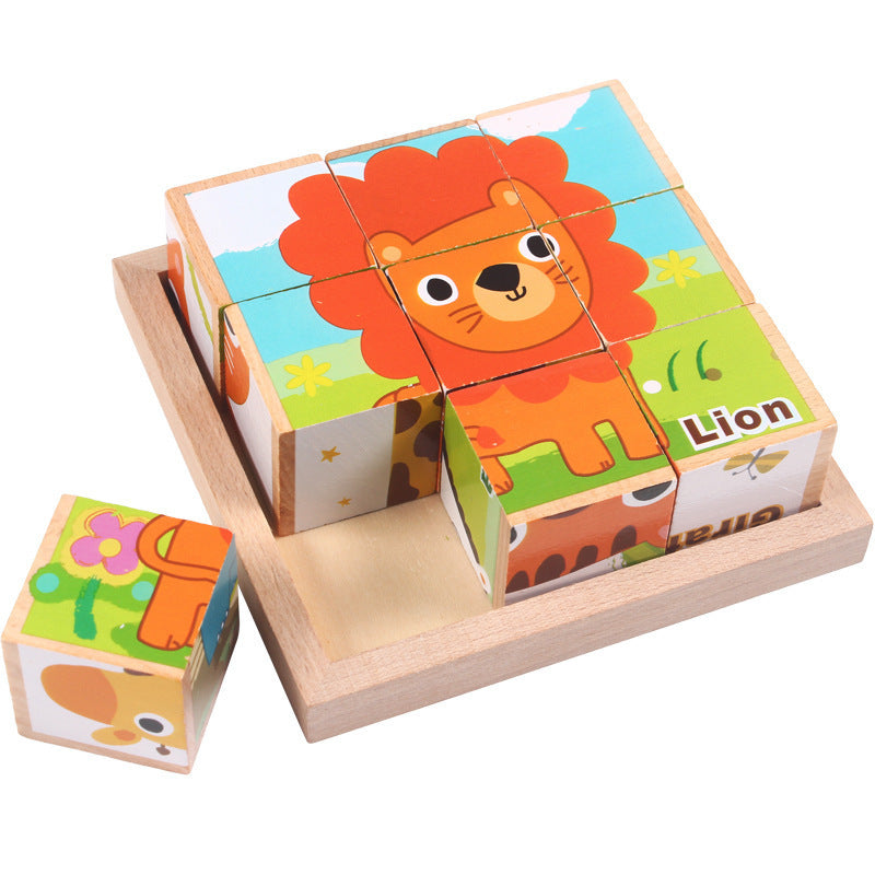 High-grade Six-face Picture Wooden Jigsaw 3D Puzzle Toys Children's Early Educational Toy Cube Jigsaw Puzzle Baby Kids Gifts - Minihomy