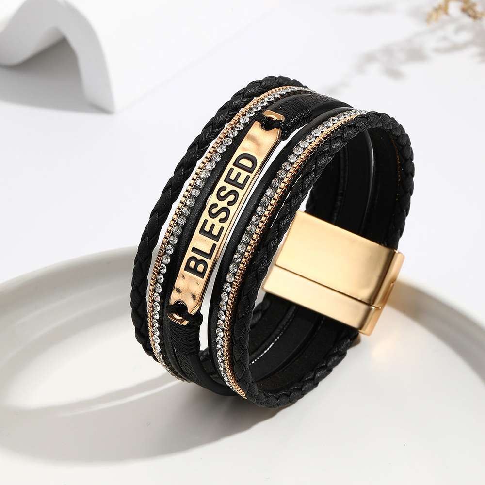 Ethnic Style PU Leather Bracelet with Alloy Sheet - Minihomy