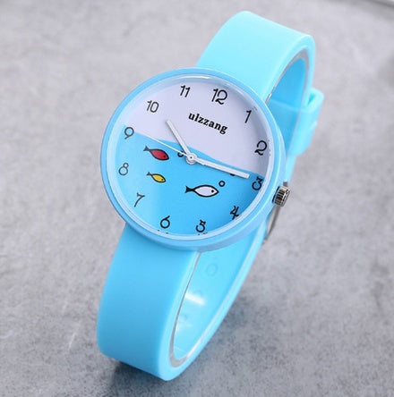 Children Watch For Girls Color Silicone Strap Fashion Quartz Wristwatch Fish Dial Cartoon Kids Clock - Minihomy