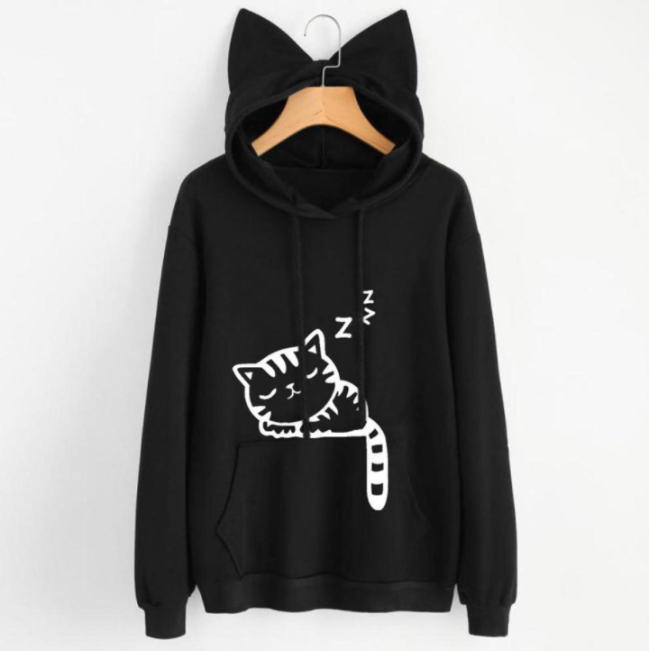 Women Casual Hoodies Sweatshirt Long Sleeve Hoody Cute Ears Printed Hoodies